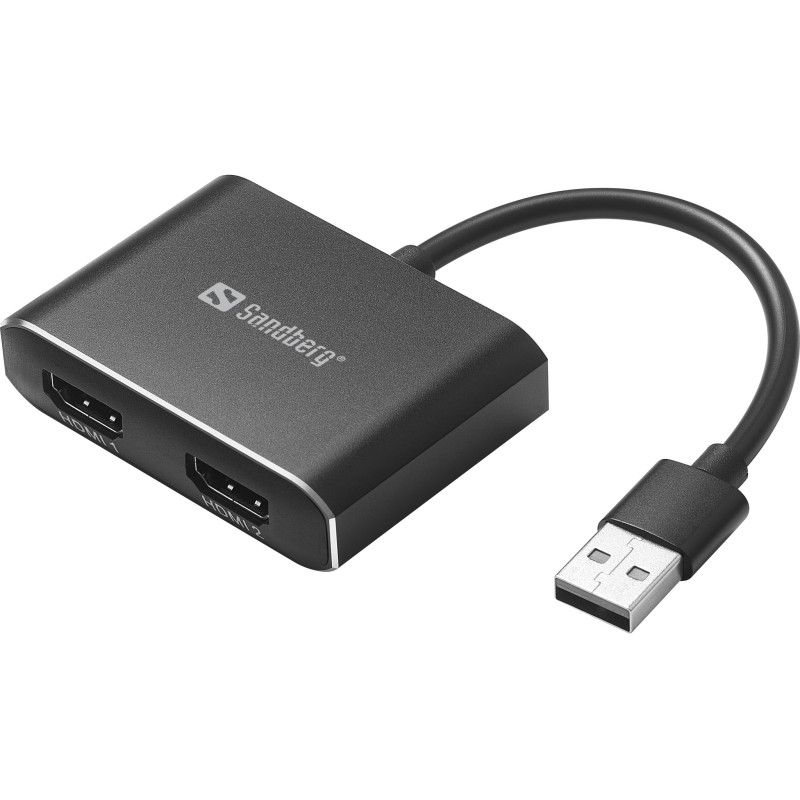 Sandberg 134-35 câble vidéo et adaptateur USB Type-A 2 x HDMI Noir