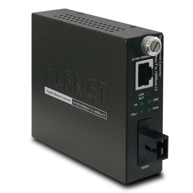 PLANET 10/100/1000Base-T to WDM convertisseur de support réseau 2000 Mbit/s 1310 nm Noir