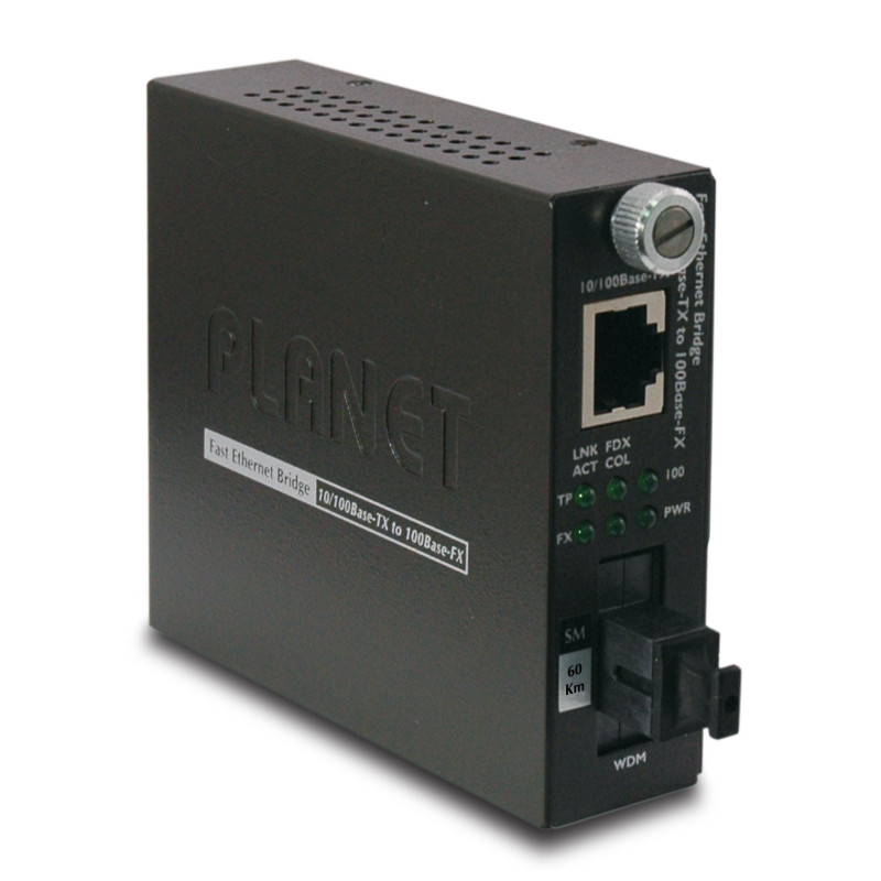 PLANET 10/100Base-TX to 100Base-FX convertisseur de support réseau 100 Mbit/s 1310 nm Monomode Noir