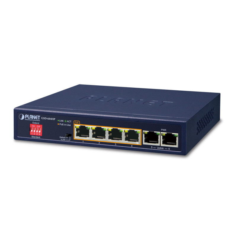 PLANET GSD-604HP commutateur réseau Non-géré Gigabit Ethernet (10/100/1000) Connexion Ethernet, supportant l'alimentation via