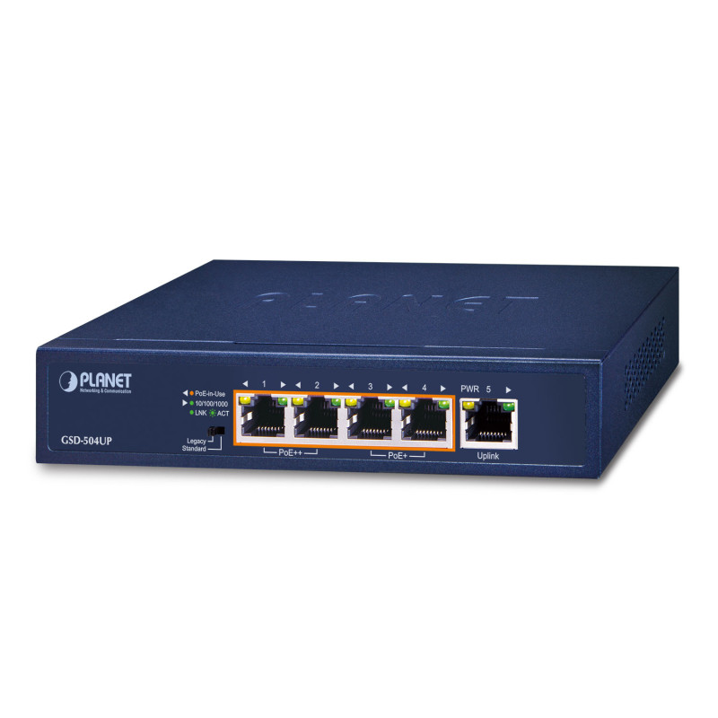 PLANET 2-Port 10/100/1000T 802.3bt Non-géré Gigabit Ethernet (10/100/1000) Connexion Ethernet, supportant l'alimentation via ce