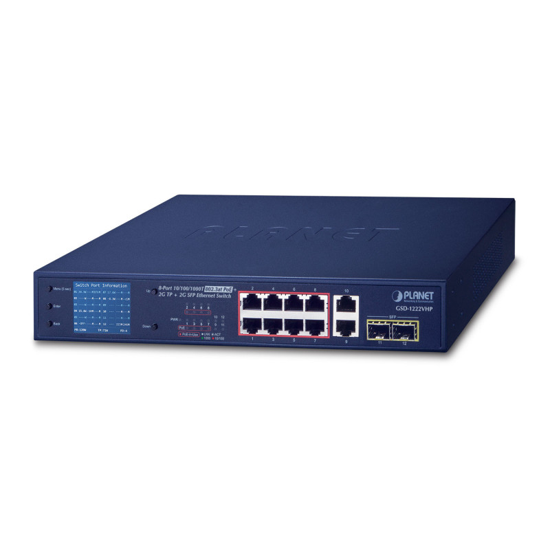 PLANET GSD-1222VHP commutateur réseau Non-géré Gigabit Ethernet (10/100/1000) Connexion Ethernet, supportant l'alimentation via