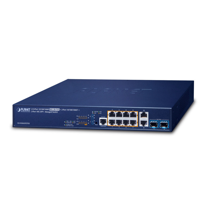 PLANET GS-5220-8UP2T2X commutateur réseau Géré L3 Gigabit Ethernet (10/100/1000) Connexion Ethernet, supportant l'alimentation