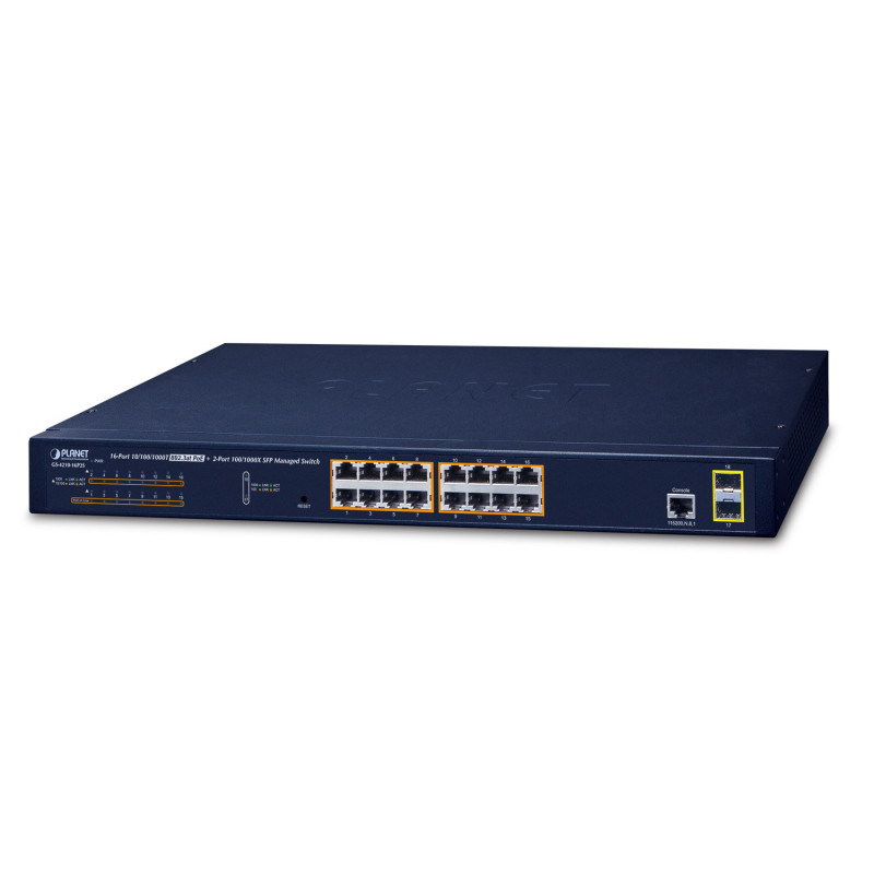 PLANET GS-4210-16P2S commutateur réseau Géré L2/L4 Gigabit Ethernet (10/100/1000) Connexion Ethernet, supportant l'alimentation