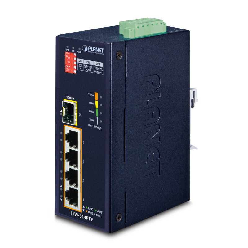 PLANET ISW-514PTF commutateur réseau Non-géré Fast Ethernet (10/100) Connexion Ethernet, supportant l'alimentation via ce port