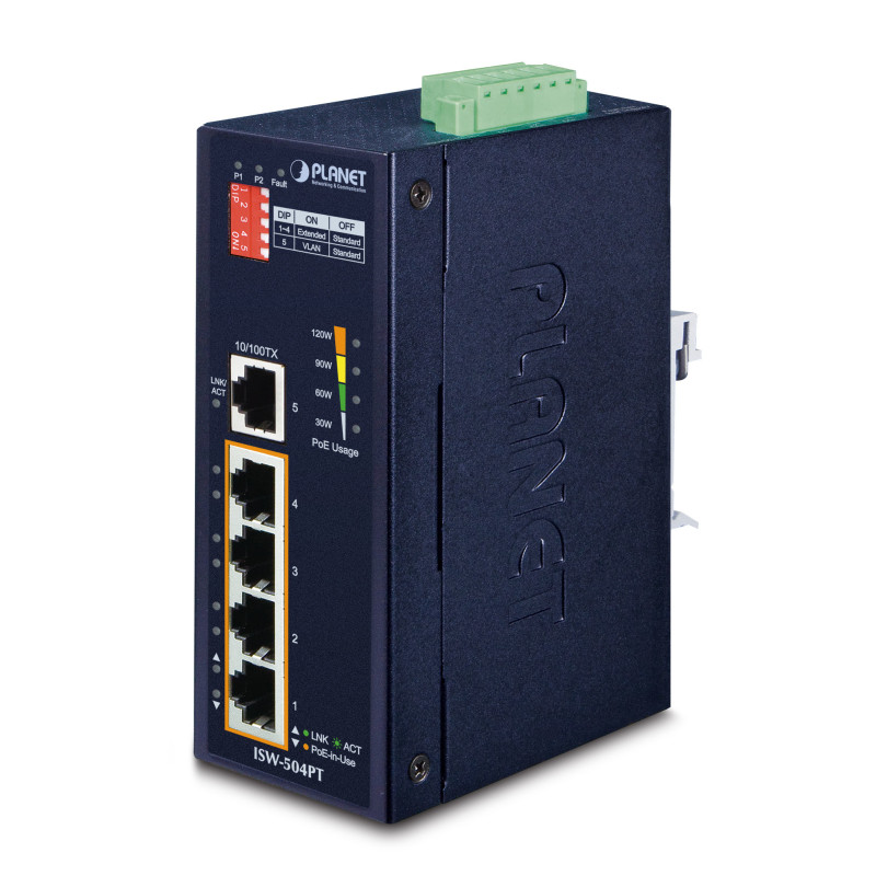 PLANET ISW-504PT commutateur réseau Non-géré L2 Fast Ethernet (10/100) Connexion Ethernet, supportant l'alimentation via ce