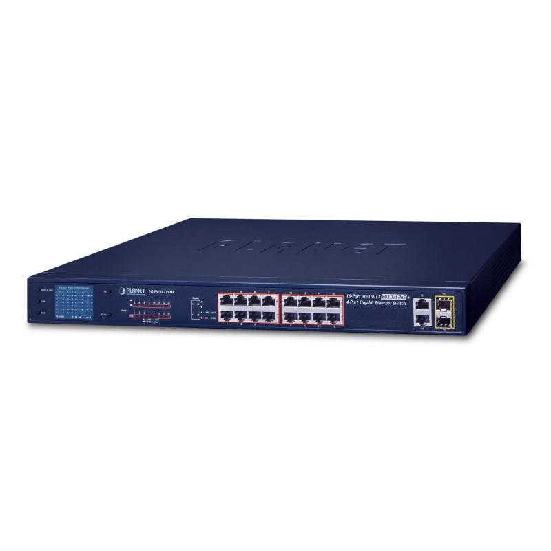 PLANET FGSW-1822VHP commutateur réseau Non-géré Fast Ethernet (10/100) Connexion Ethernet, supportant l'alimentation via ce