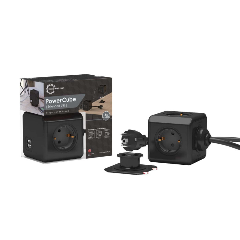 Microconnect GRUCUBE2USB-B3 multiprise 3 m 3 sortie(s) CA Intérieure Noir