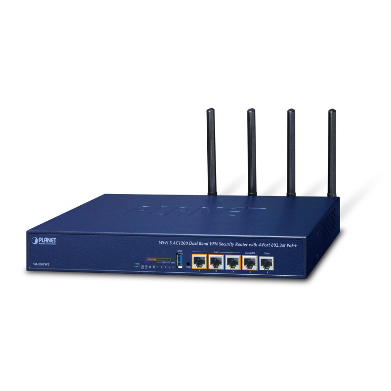PLANET Wi-Fi 5 AC1200 Dual Band VPN routeur sans fil Gigabit Ethernet Bi-bande (2,4 GHz / 5 GHz) Bleu