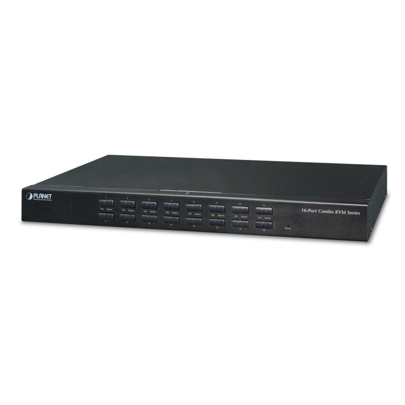 PLANET 16-Port Combo KVM Switch: commutateur écran, clavier et souris Grille de montage Noir