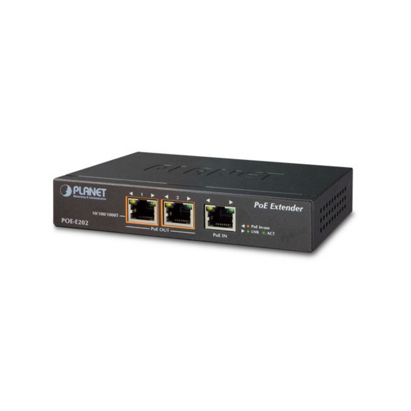 PLANET POE-E202 prolongateur réseau Émetteur et récepteur réseau Noir 10, 100, 1000 Mbit/s