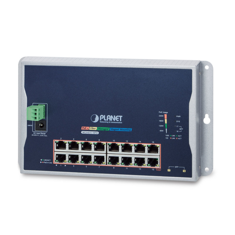 PLANET WGS-4215-16P2S commutateur réseau Géré L2 Gigabit Ethernet (10/100/1000) Connexion Ethernet, supportant l'alimentation