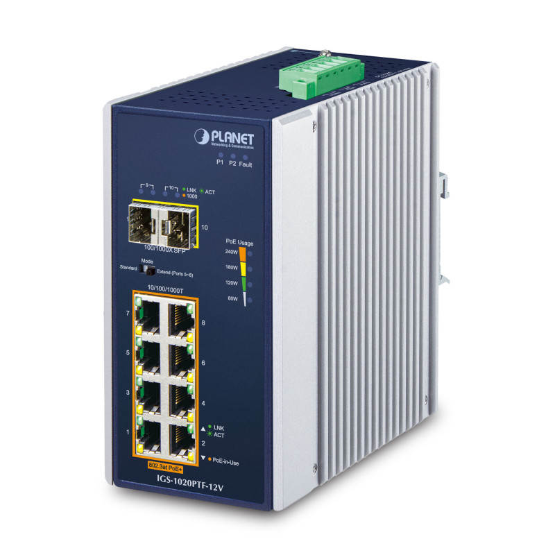 PLANET IP30 Ind 8-P 10/100/1000T Non-géré Gigabit Ethernet (10/100/1000) Connexion Ethernet, supportant l'alimentation via ce