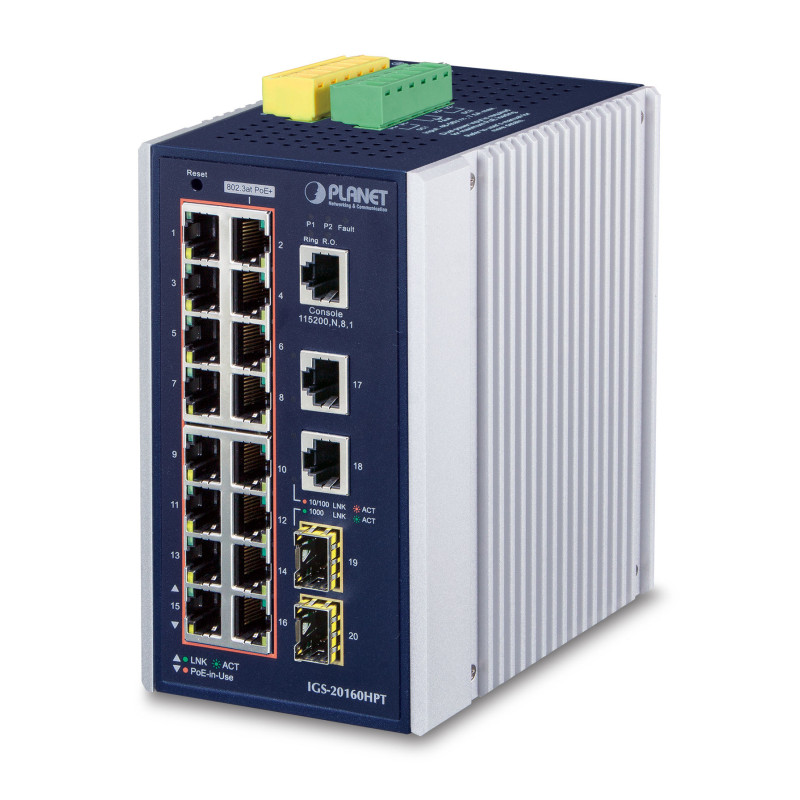 PLANET IGS-20160HPT commutateur réseau Géré L2/L3 Gigabit Ethernet (10/100/1000) Connexion Ethernet, supportant l'alimentation