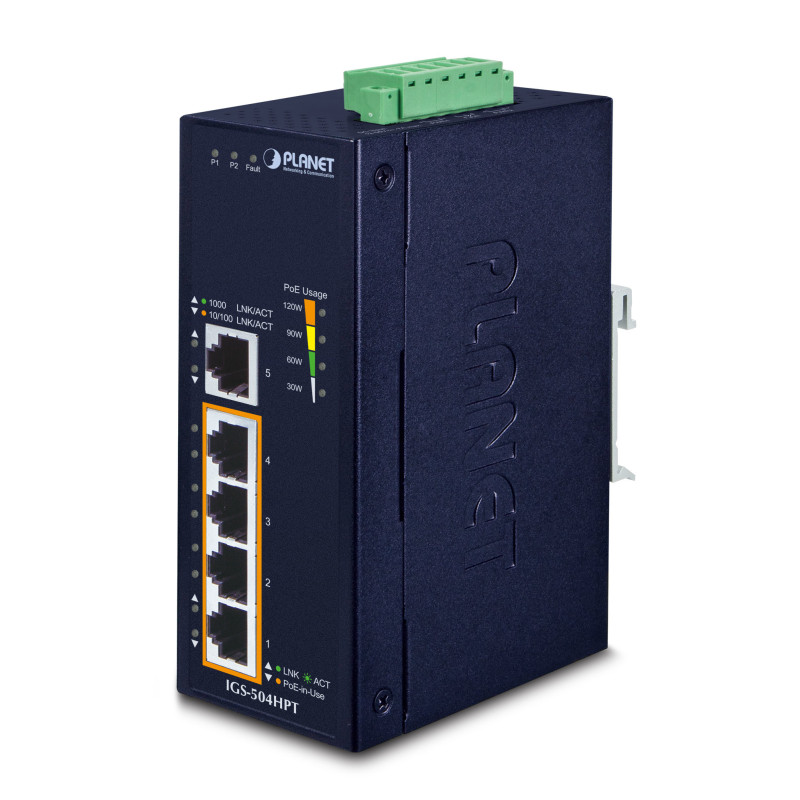 PLANET IGS-504HPT commutateur réseau Non-géré L2 Gigabit Ethernet (10/100/1000) Connexion Ethernet, supportant l'alimentation