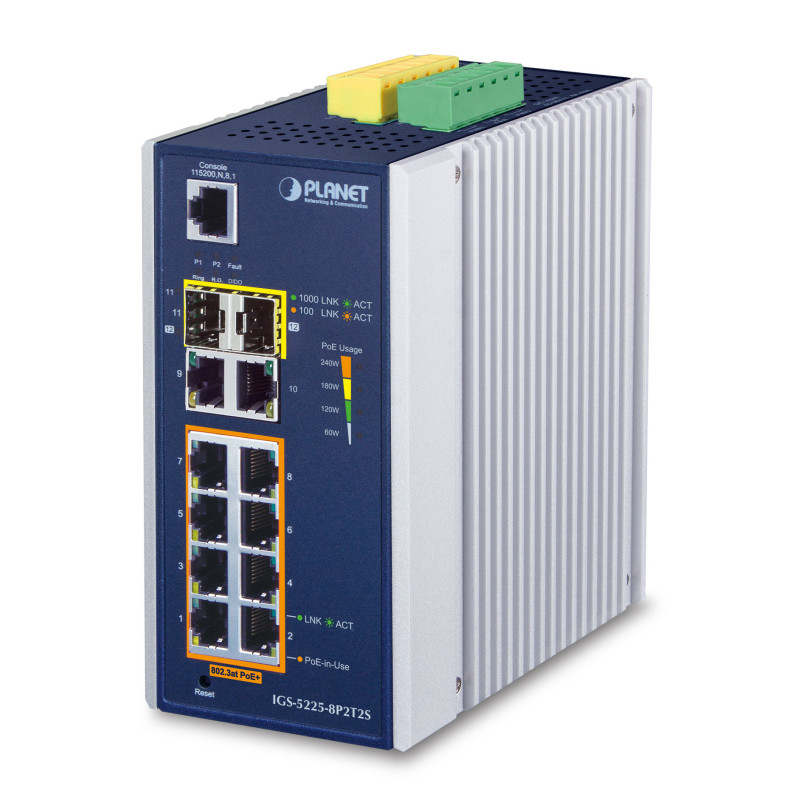 PLANET IGS-5225-8P2T2S commutateur réseau Géré L2+ Gigabit Ethernet (10/100/1000) Connexion Ethernet, supportant l'alimentation