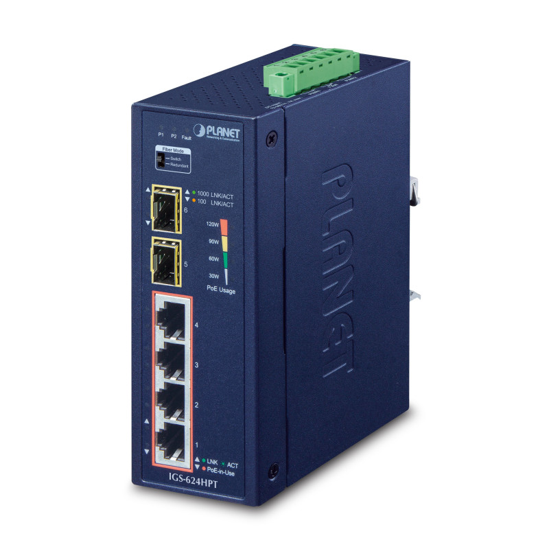 PLANET IGS-624HPT commutateur réseau Non-géré Gigabit Ethernet (10/100/1000) Connexion Ethernet, supportant l'alimentation via
