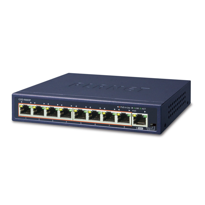 PLANET GSD-908HP commutateur réseau Non-géré Gigabit Ethernet (10/100/1000) Connexion Ethernet, supportant l'alimentation via