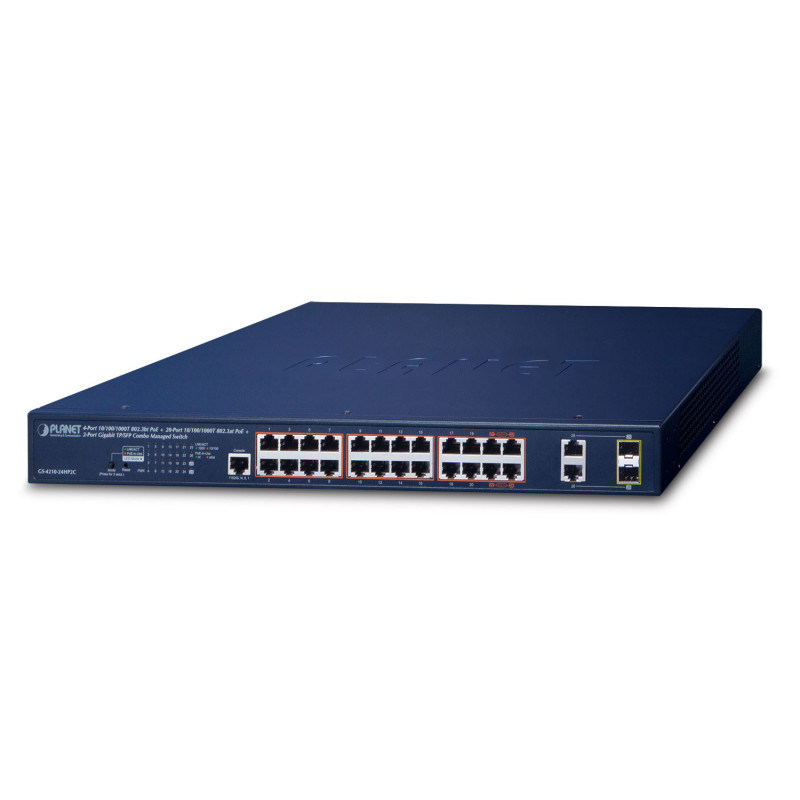 PLANET IPv6/IPv4, 4-Port Géré Gigabit Ethernet (10/100/1000) Connexion Ethernet, supportant l'alimentation via ce port (PoE) 1U