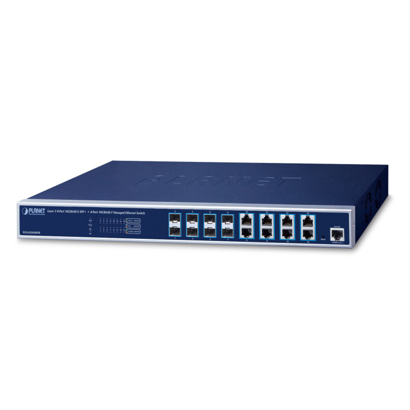 PLANET Lag 3 8-port 10GBASE-X SFP+ + Géré L3 10G Ethernet (100/1000/10000) 1U Bleu