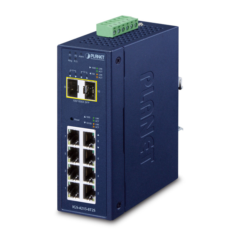 PLANET IP30 Industrial L2/L4 8-Port Géré L2/L4 Gigabit Ethernet (10/100/1000) Bleu