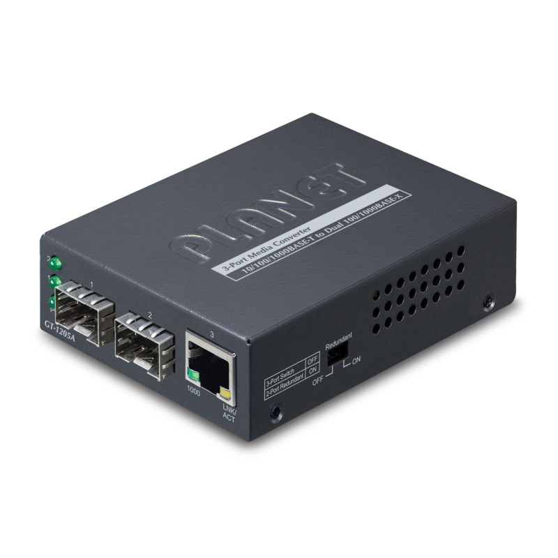 PLANET GT-1205A convertisseur de support réseau 1000 Mbit/s Noir