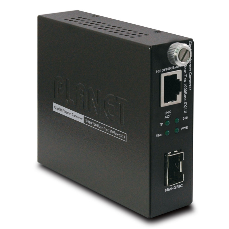 PLANET 10/100/1000Base-T to Mini-GBIC convertisseur de support réseau 2000 Mbit/s Noir