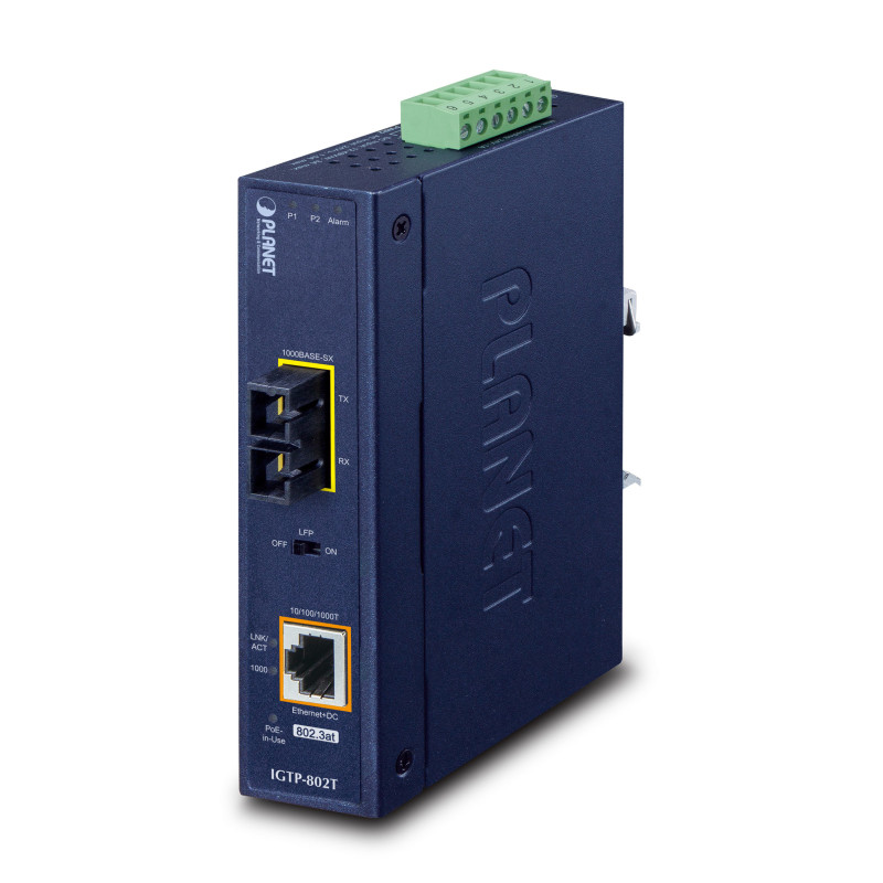 PLANET IP30 Industrial 10/100/1000BA convertisseur de support réseau 1000 Mbit/s Bleu