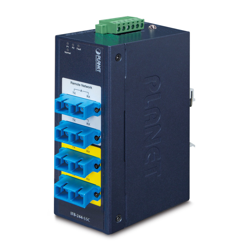 PLANET Switch by-pass indus 4x SC monomode -40/+75°C convertisseur de support réseau 1310 nm Bleu